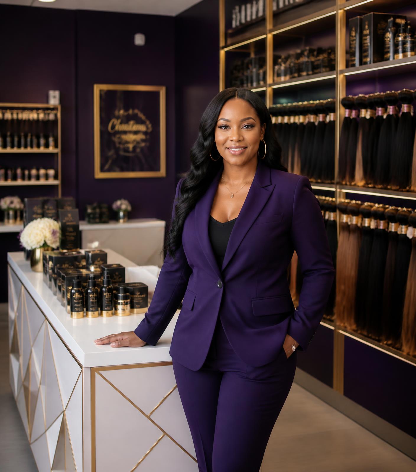 Beauty business owner in a professional beauty supply showroom